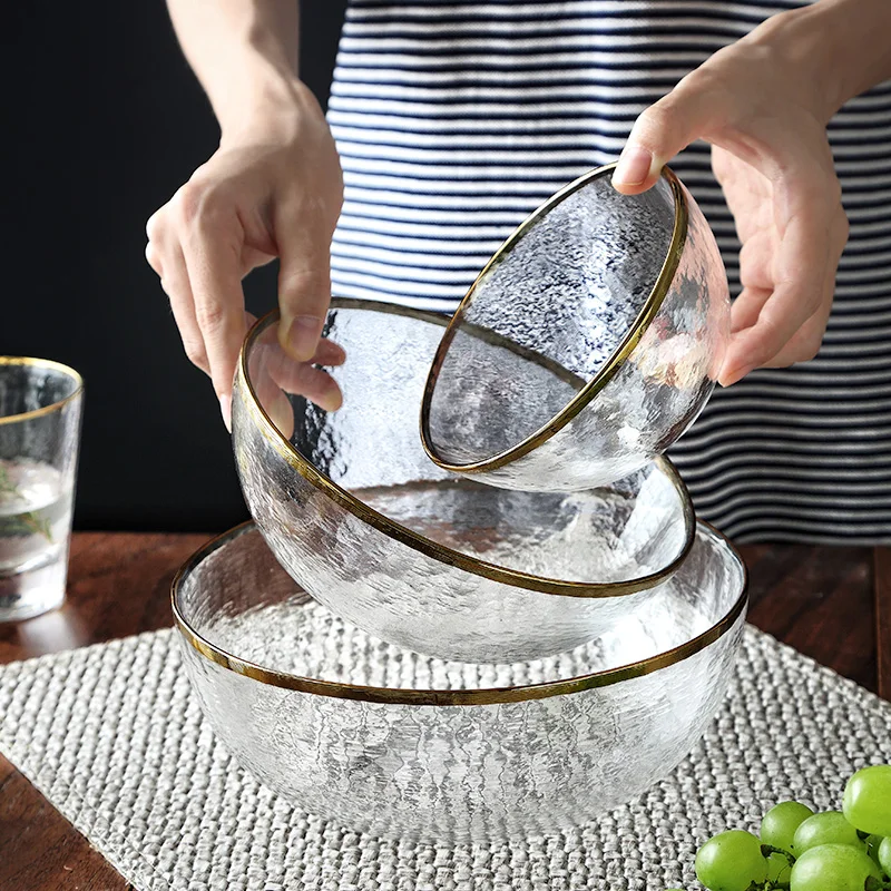 Gold Inlay Glass Plate Salad Bowl Phnom Penh Dinner Dish Soup Fruit Dessert Steak Wedding Decorative Tableware | Дом и сад