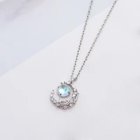 silver color moon flower pendant necklace women rhinestone clavicle chain wedding bridal dainty korean jewelry girlfriend gifts
