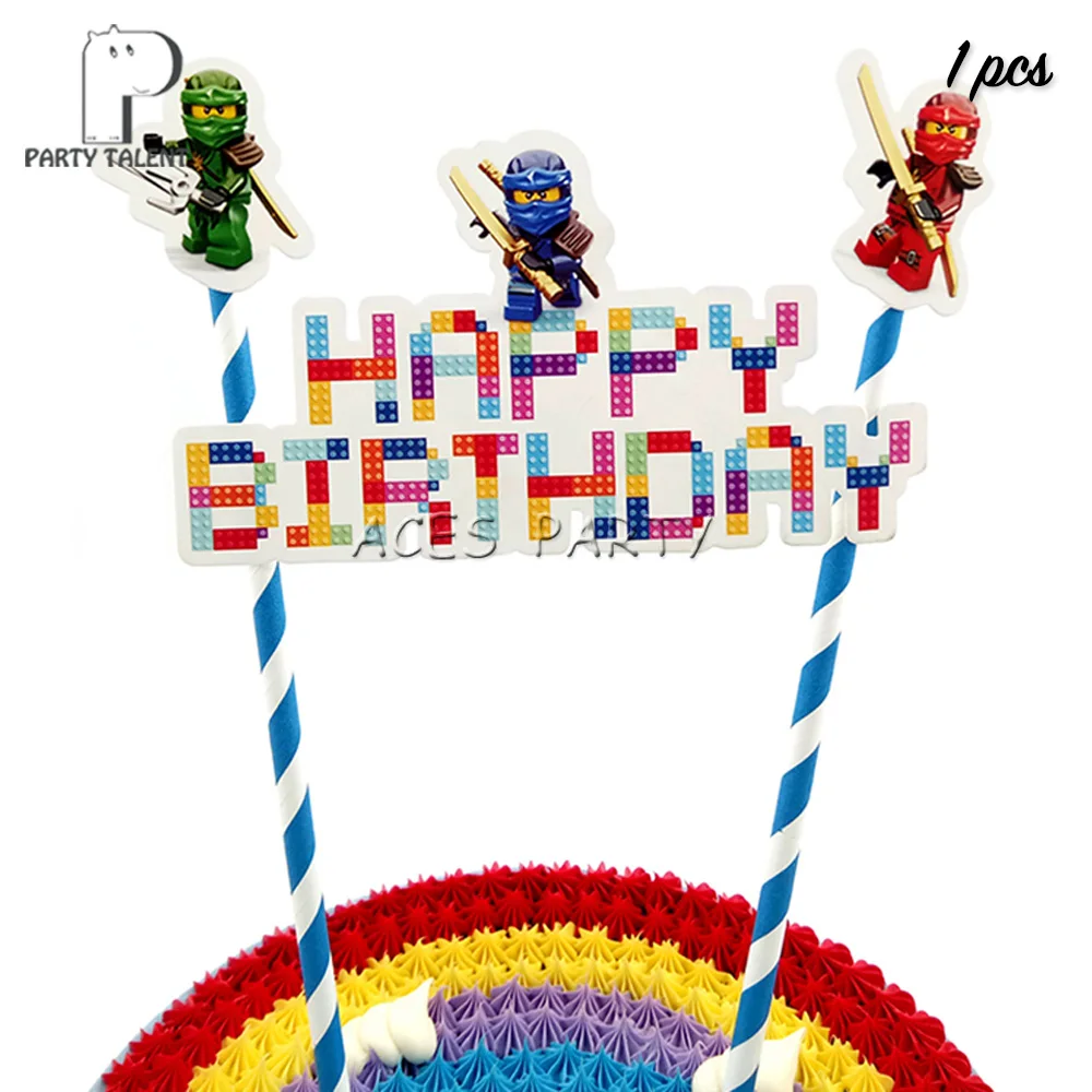 1pcs cake topper Мальчики Дети Ninjagoing тема посуда для вечеринки в честь Дня Рождения шар конфеты коробка флаг тарелка чашка соломы кисточкой вечерние принадлежности - Цвет: 1pcs cake topper
