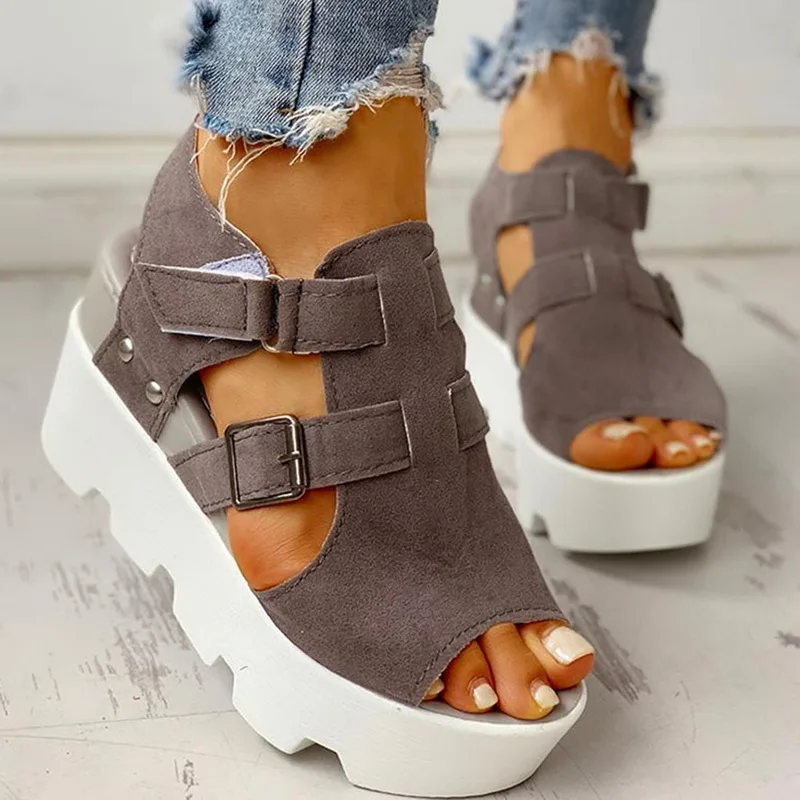 

LITTHING Summer Sandals Women Wedges Heel Designer Shoes Footwear Buckle Strap Open Toe Platform Sandel Women Shoes Plus Size