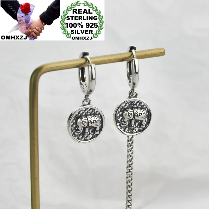 

OMHXZJ, оптовая продажа, HE42, Европейская мода, подарок на день рождения, винтажная кисточка в виде слона, серебро 100% пробы, висячие серьги