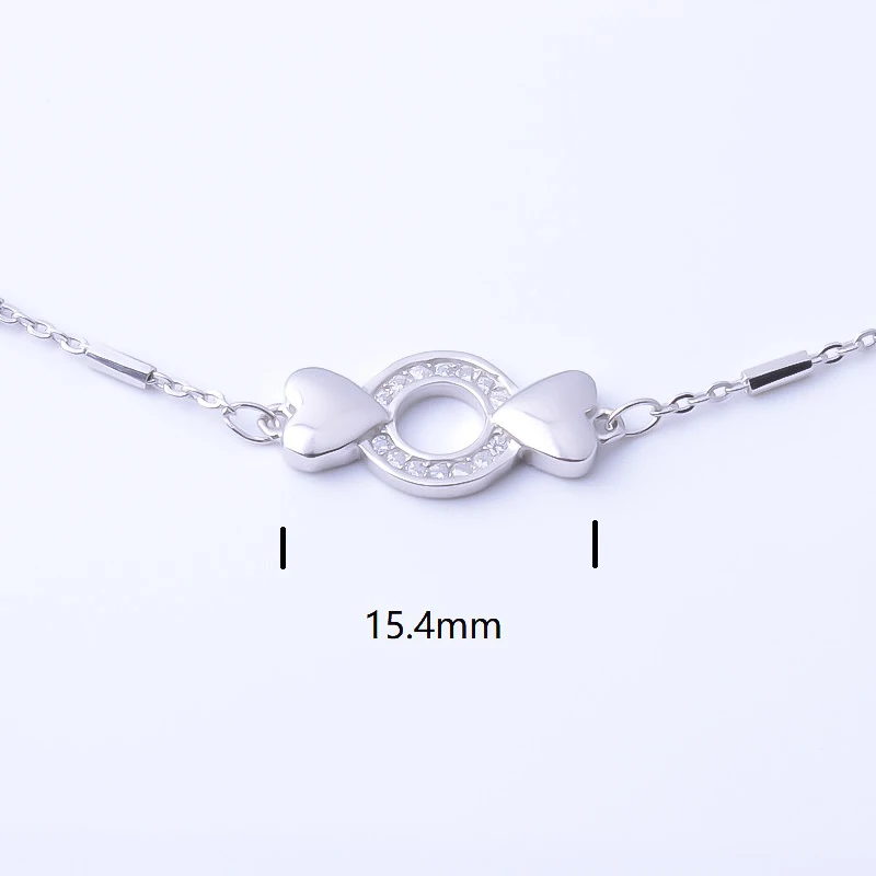 Женский браслет из серебра 925 пробы с круглым кольцом и сердцем|Гибкие жесткие