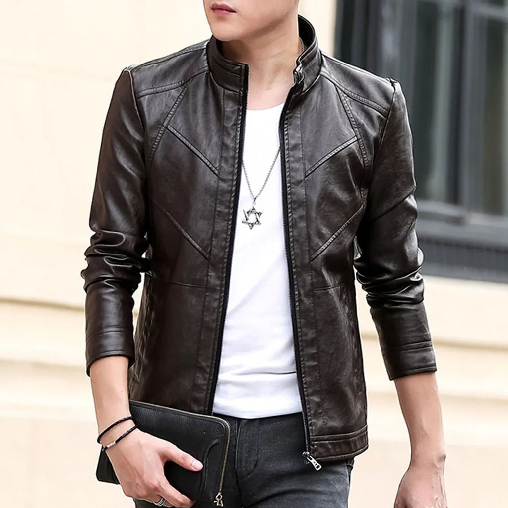 Мужская кожаная куртка из искусственного меха водонепроницаемая зимняя