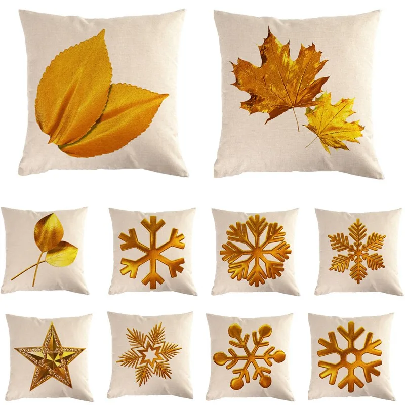 

Cartoon Golden Christmas Decoration Pattern Cotton Linen Throw Pillow Cushion Cover Home Decoration Sofa Bed Decor Pillowcase