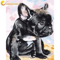 chenistory diy oil paint by number little black dog acrylic picture painting by number on canvas animal for home decor 40x50cm