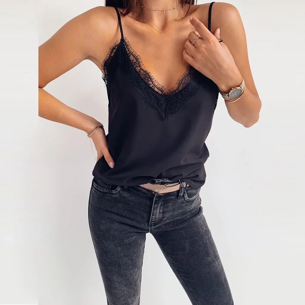 Весенние женские атласные шелковые кружевные шикарные летние майки майка блузка