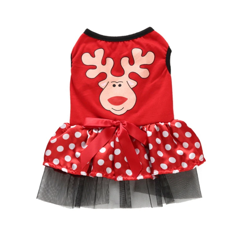 

Christmas Dog Clothes Elk Printed Dog Cat Dresses Christmas Princess Cartoon Clothes For Small Dog Clothes Bowknot Pet Costume