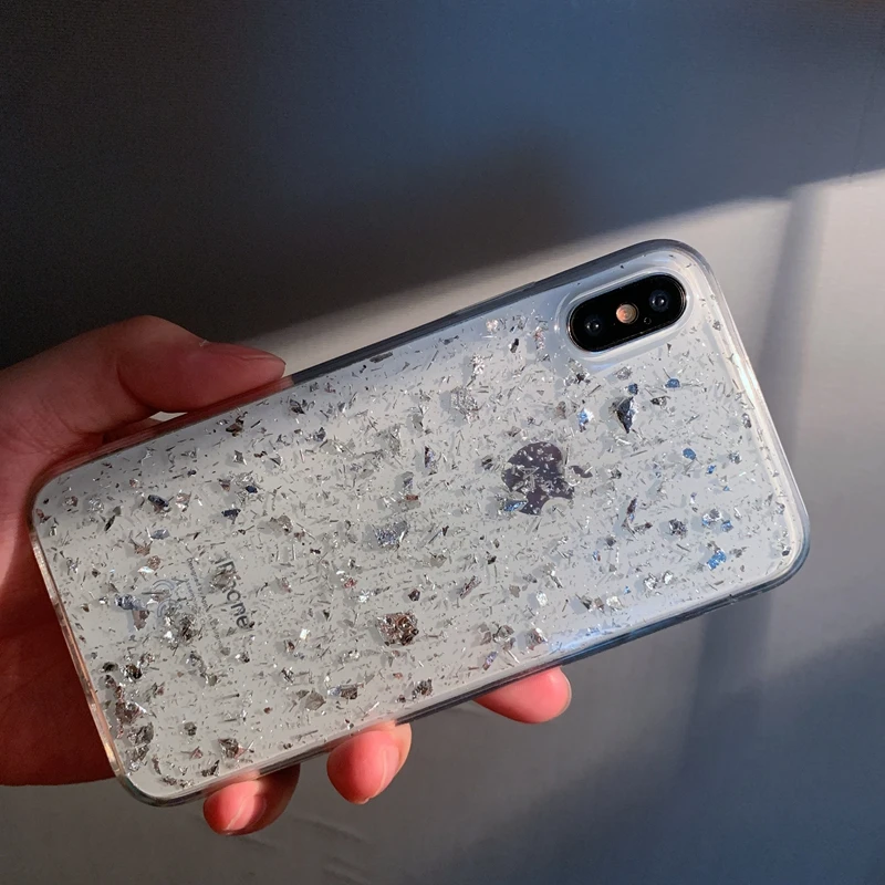 Для iPhone 6 6s 7 8 Plus 11 Pro X XS XR Max Блестящий сверкающий золотой фольгой блестки прозрачный мягкий Силиконовый ТПУ чехол для телефона чехол - Цвет: Silver