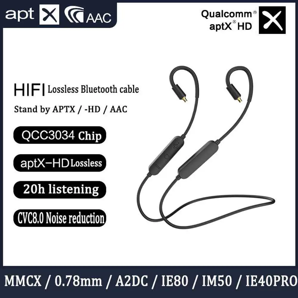 Cable Upgrate Bluetooth Aptx HD AAC para shure SE215 Qualcomm QCC3034 IM50 0,78 2PIN IE80 IE40PRO A2DC QDC HiFi Audio MMCX Cable