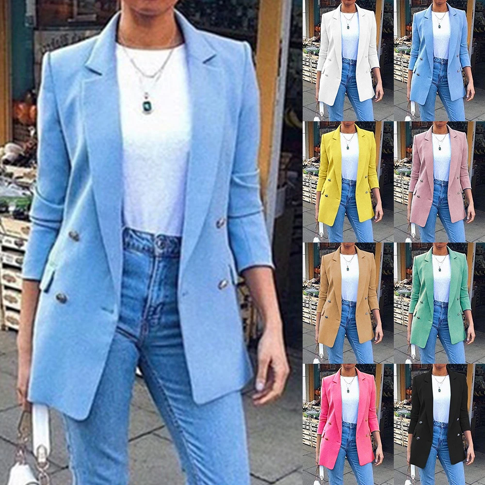 

Blazer de printemps pour femmes veste de costume surdimensionne 2021 jolie pochette femmes mode solide boutons manteaux bureau