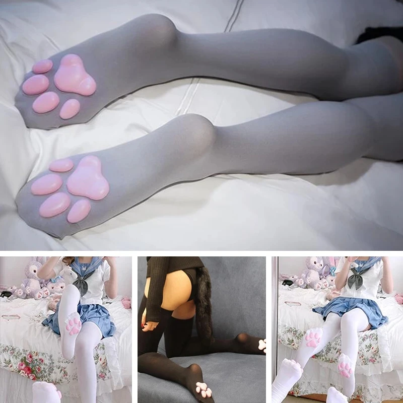 Cat Paw Pad Sock,Pink Cute Lolita Thigh High Socks for Girls kids Women Cosplay 3D Kitten Claw Stockings
