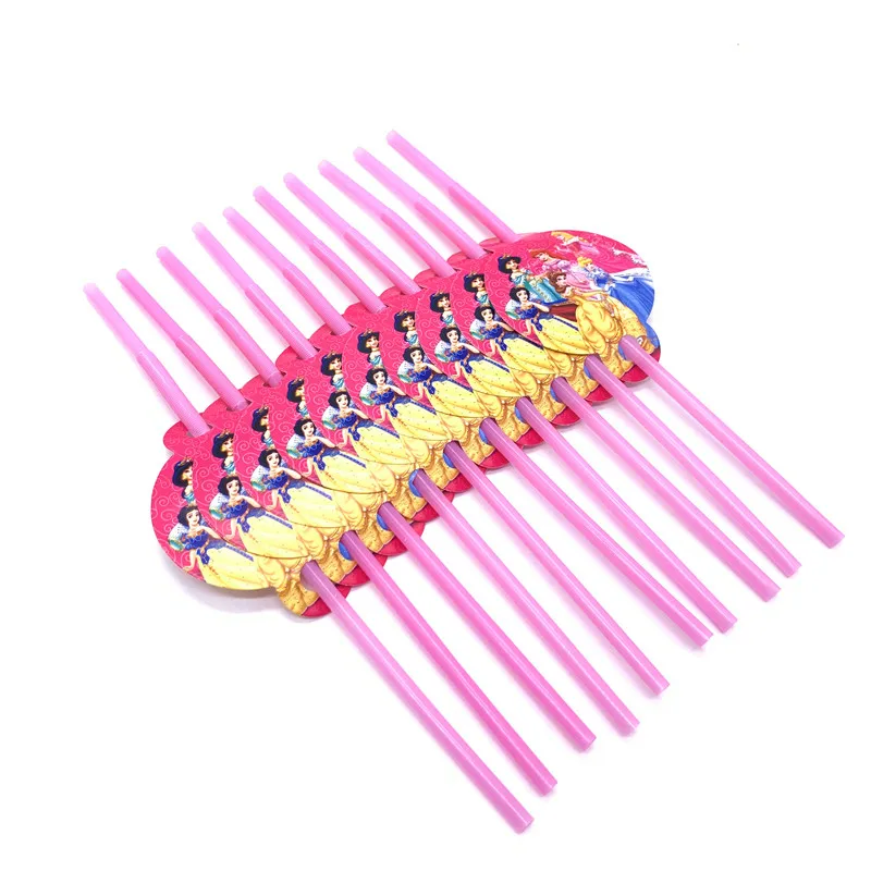 Straws-10Pcs Шесть принцесс Белль Аврора ребенок девочка прекрасный день рождения пакет события вечерние Рапунцель чашки пластины маска ребенок душ одноразовые наборы посуды - Цвет: Straws-10Pcs
