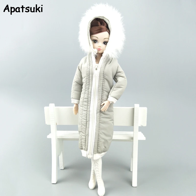 Серая зимняя одежда длинное пальто для куклы Барби наряды парка 1/6 BJD кукла куртка