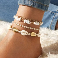 bohemian shell pearl summer beach multi layer anklets for women butterfly ankle bracelets girls barefoot chain jewelry gifts