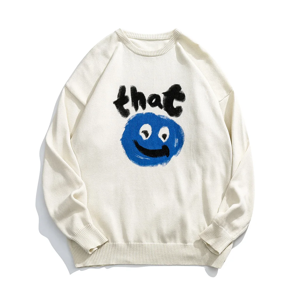 

Свободный пуловер с круглым вырезом и мультяшным принтом для мужчин и женщин