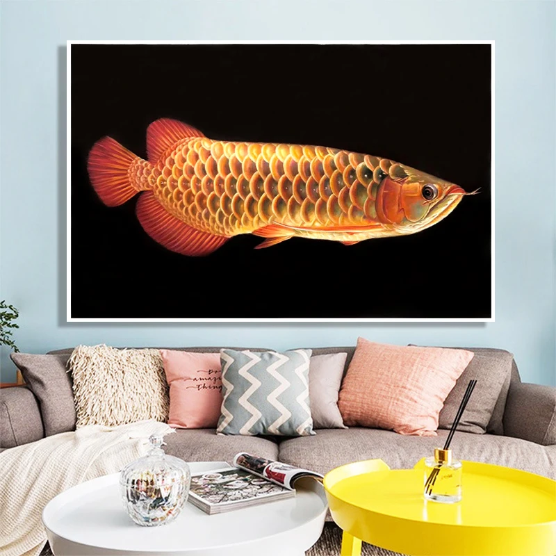 100% ручная роспись Золотой реалистичный arowana искусство Масляная живопись на
