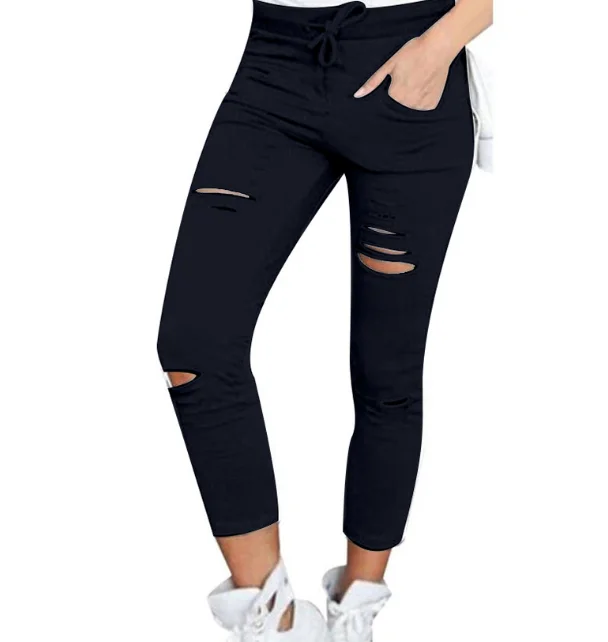 Облегающие джинсы карандаши голубого цвета Для женщин джинсовые брюки с дырками