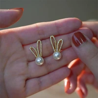 new fashion lovely pearl rabbit earrings sweet and elegant crystal animal earrings womens girls childrens jewelry gifts