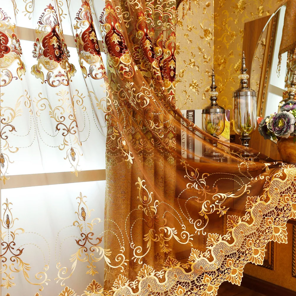 

Golden Colorful Chenille Embroidered Curtains High-end Luxury Villa Living Room Bedroom Curtain Cloth