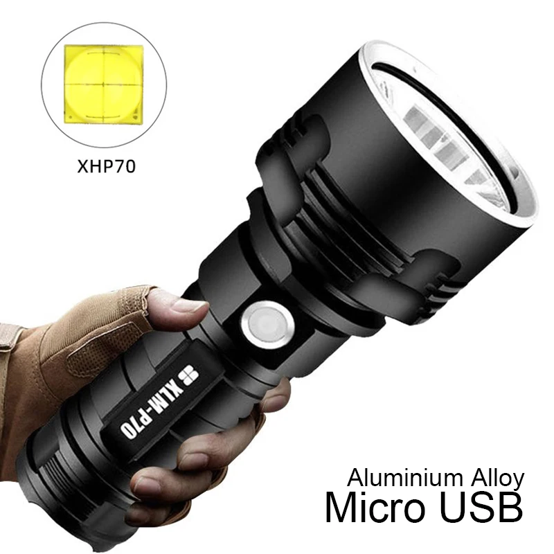 

Супермощный светодиодный тактический фонарик L2 XHP70, водонепроницаемый Ультраяркий алюминиевый фонарь с USB-зарядкой для кемпинга