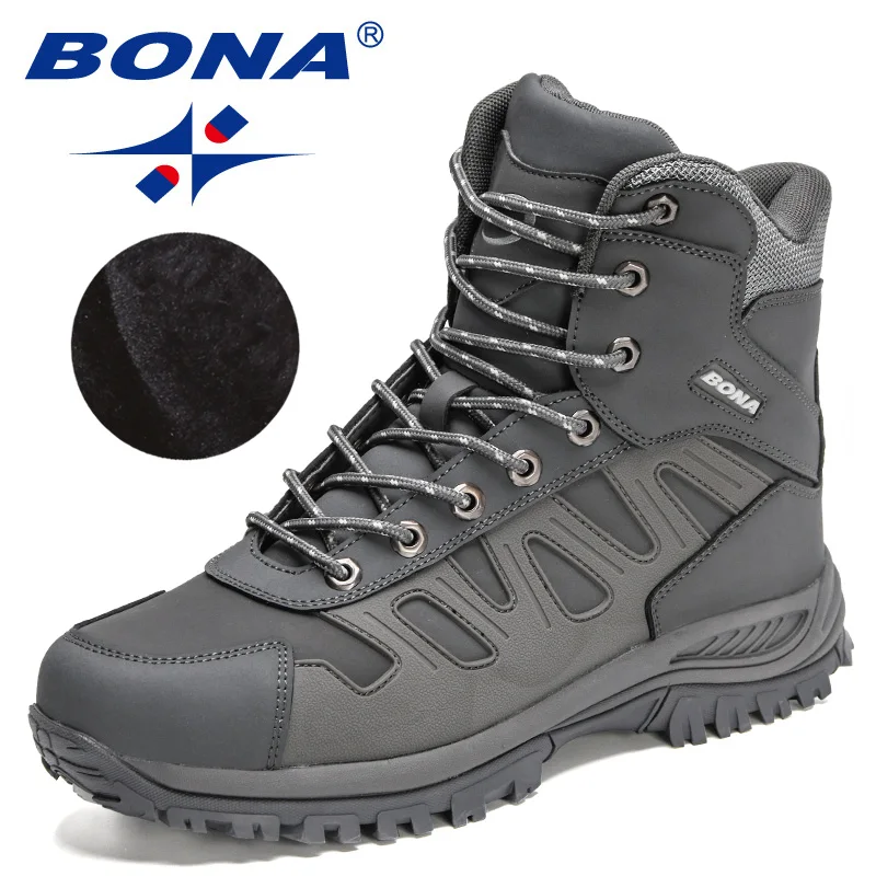 BONA 2022 New Designers Brand Action Leather Hiking Boots Outdoor Sports Shoes Men Anti-skiing High Top Plush Winter Boots Man