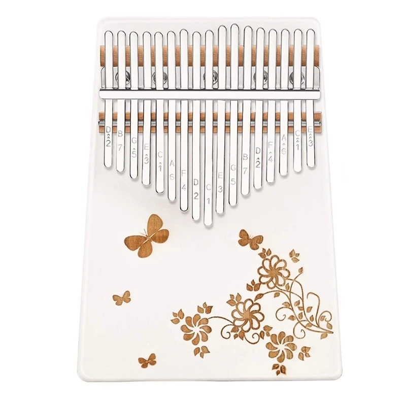 

Kalimba 17-Key Thumb Piano Portable Instrument Kit Suitable for Children Adult Beginners,White,Carved Butterfly Flowers