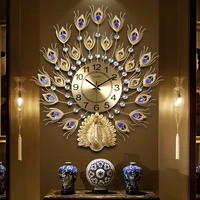 peacock decoration nordic home decor mural round 3d huge wall clock modern living room large wall clock decorations items metal