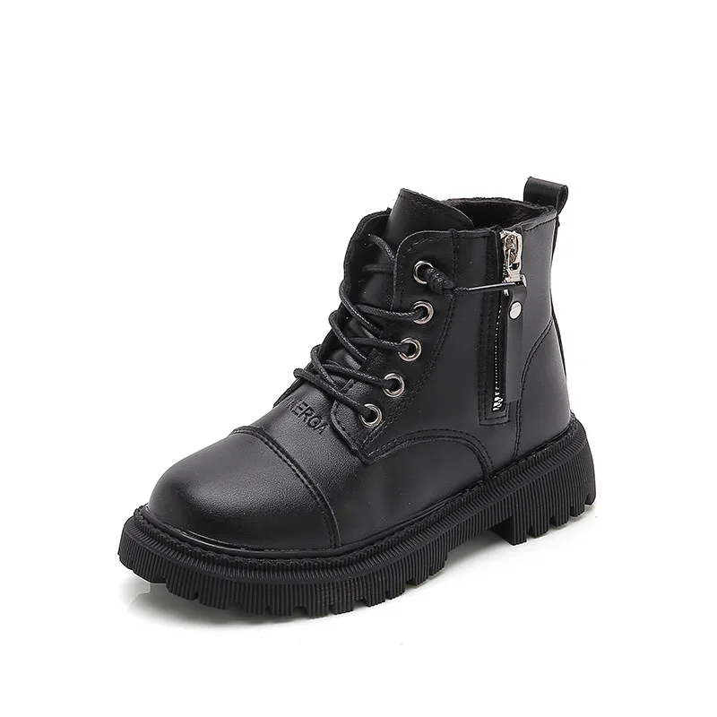 

Girls Martin Boots 2021 New Warm Leather Boots Princess Short Boots Children Cotton Boots Girls Fashion Flats Student 27-37 Zip