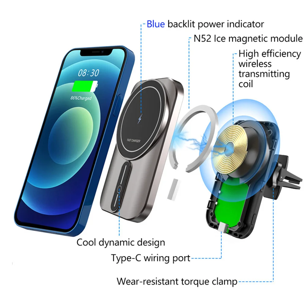 

Qi Magnetic Wireless Charger Car Mount Stand For iPhone 12 Pro Max Mini 15W Fast Wireless Charging Phone Holder Magsafe Charger