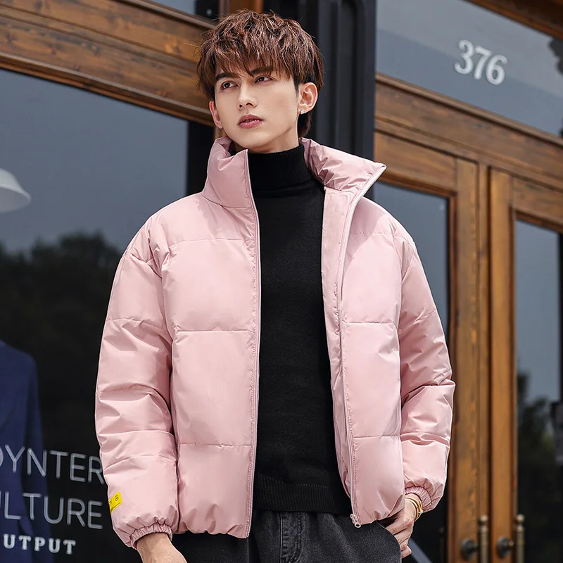 

Men's Short Tailed Down Jacket Men 2020 Winter Fashion Warm Loose Jackets Pink Coat Soft Shell Casual Solid Color Jacket For Men