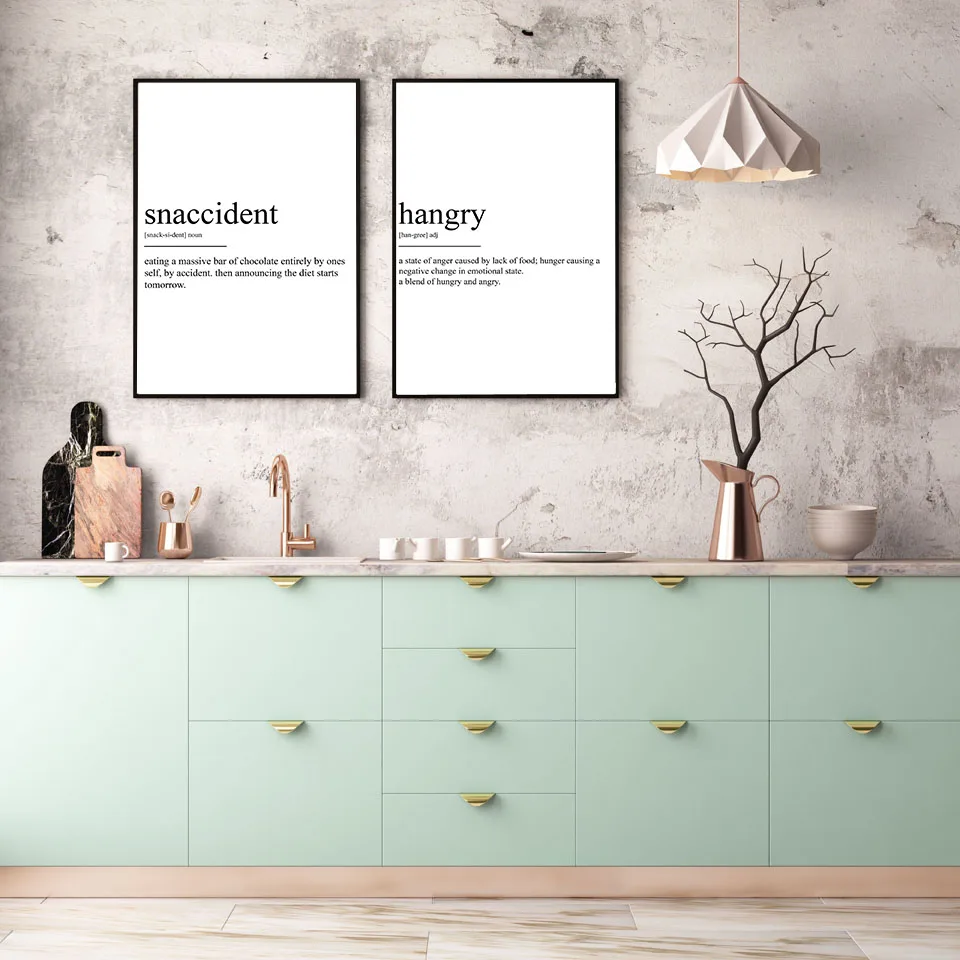 

Kitchen Hangry Snaccident Paraphrase Posters Decorative Pictures Nordic Black White Quotes Wall Art Canvas Paintings Dining Room