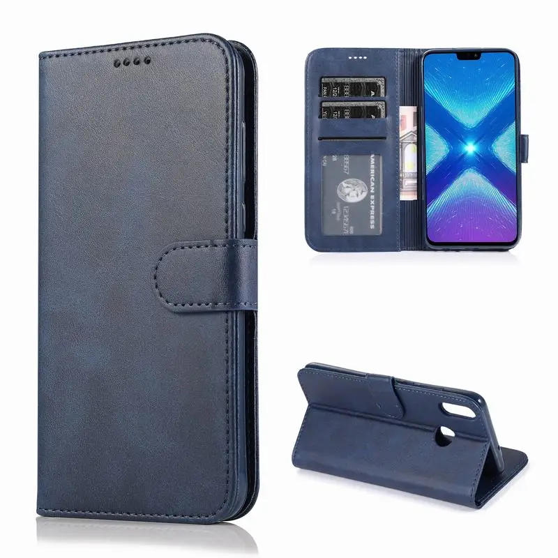 Blue Чехол-книжка с бумажником для Honor 8X8 X, чехол для huawei Honor 8X, сумка для мобильного телефона, чехол Honor8X, кожаный чехол-книжка для смартфона - Цвет: Blue