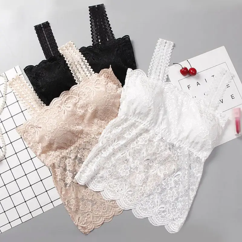 

Ladies Sexy Lace Crop Top Fashion Women Free Chest Camisole Bralett Lace Top Wrapped Floral Padded Underwear