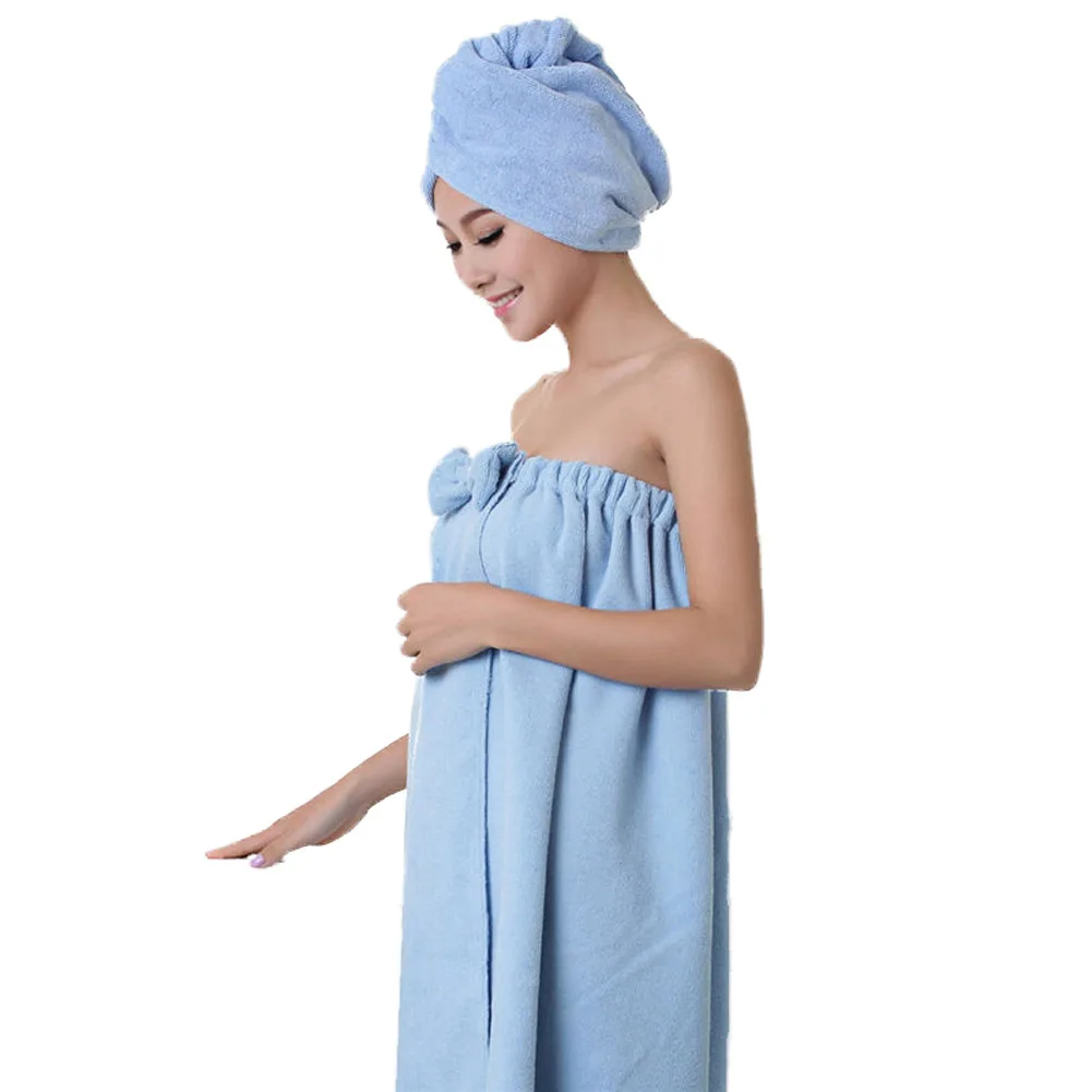 

1set Towelling Bathrobe Bathroom Soft Polyester Miraculous Absorbent Towel Beach Towels For Women Quick- Dry Bath Towel Lol