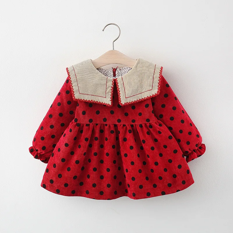 

0-4 years old spring and autumn baby girl princess dress cute polka dot girl long sleeve lapel dress girl baby party dress