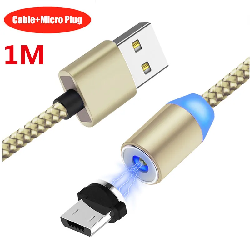 1M Gold Micro Cable Магнитный кабель Micro USB NiSi 1 м 2 м для Xiaomi samsung Galaxy Note6/5/4/3/J3/J5/J7/A3/A5/A7 LG светодиодный магнитный кабель для быстрой зарядки - Цвет: 1M Gold Micro Cable