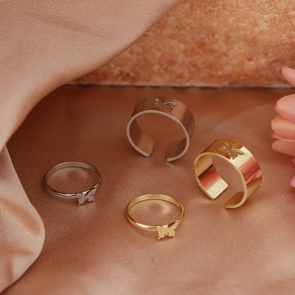 Набор Колец FNIO Золотые открытые кольца с бабочкой для мужчин и женщин парные