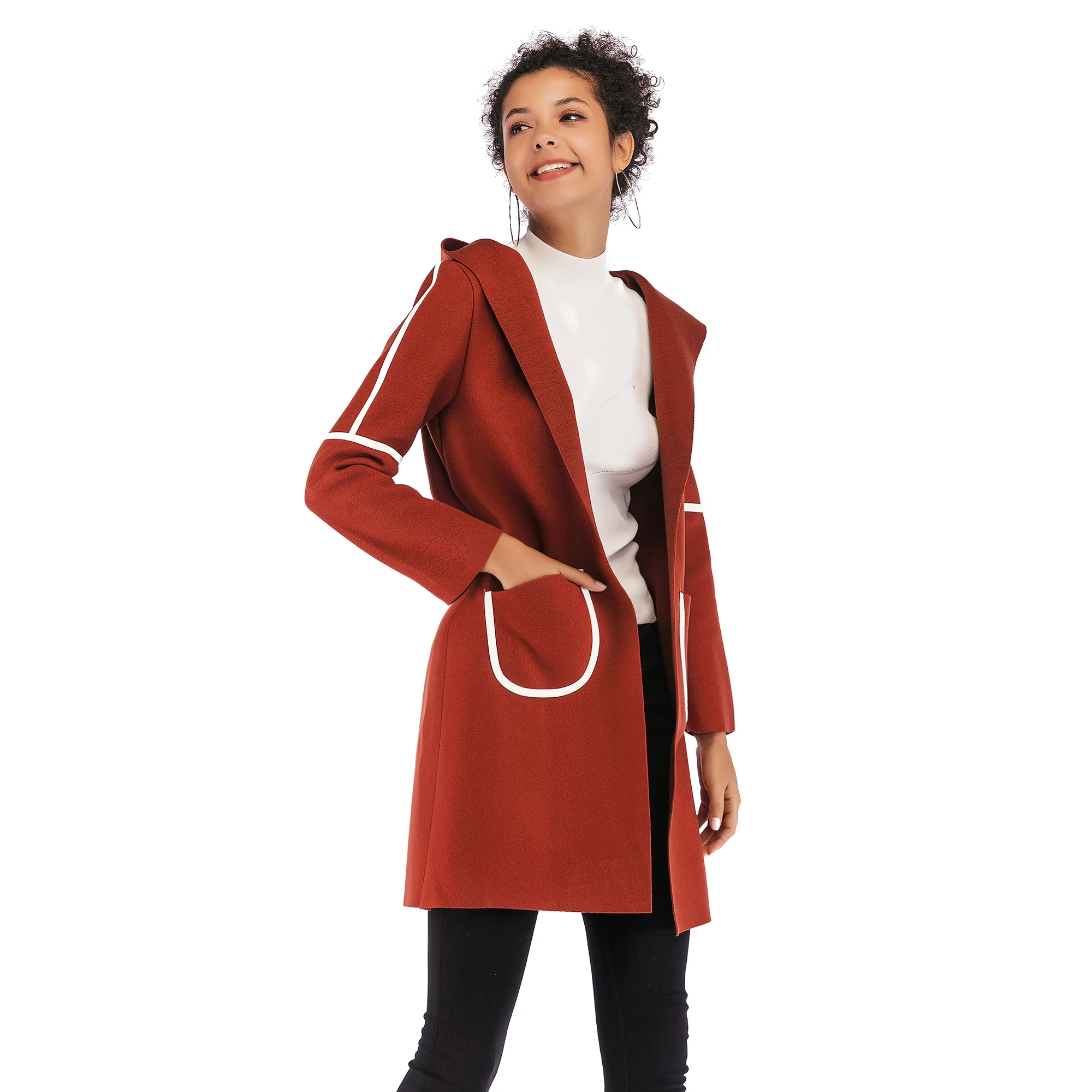 

Autumn And Winter Women Hot Sale Casual Cotton Double Pockets Woolen Overcoat Female Long Hooded Coat Ladies Warm Thick Outwear