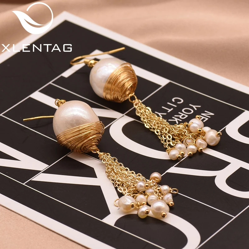 Женские жемчужные серьги XlentAg серьги-капельки ручной работы в стиле барокко с