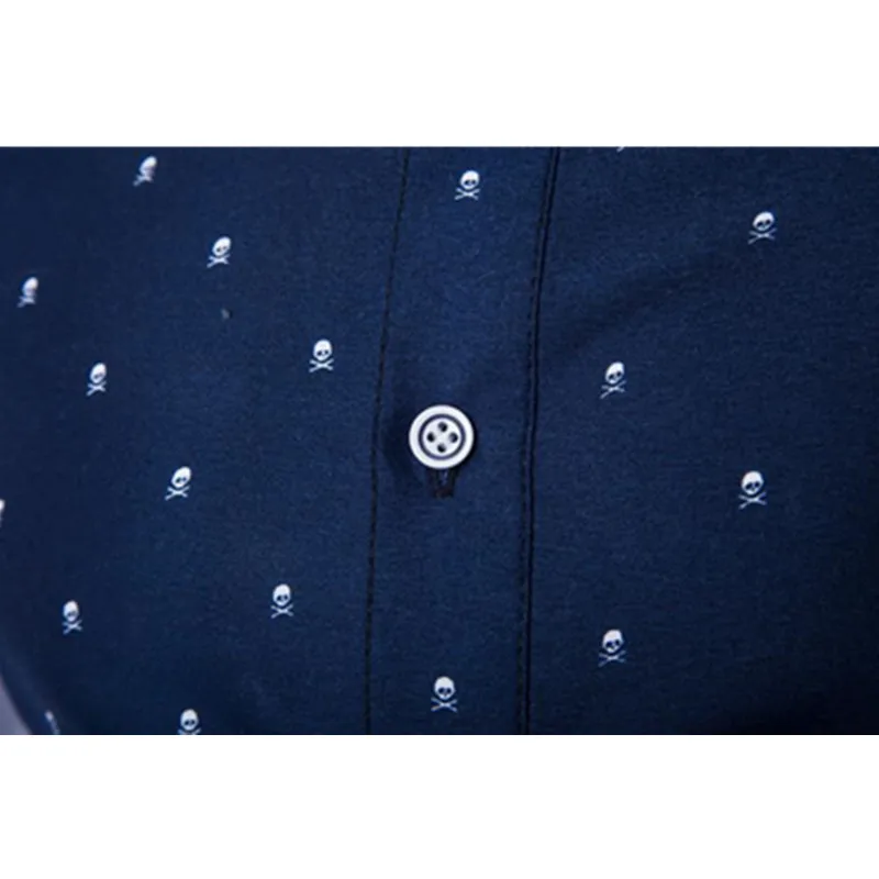 Мужские хлопок череп печать футболки Повседневное Slim Fit Мода длинным рукавом летние рубашки для мальчиков одежда для весны M-2XL