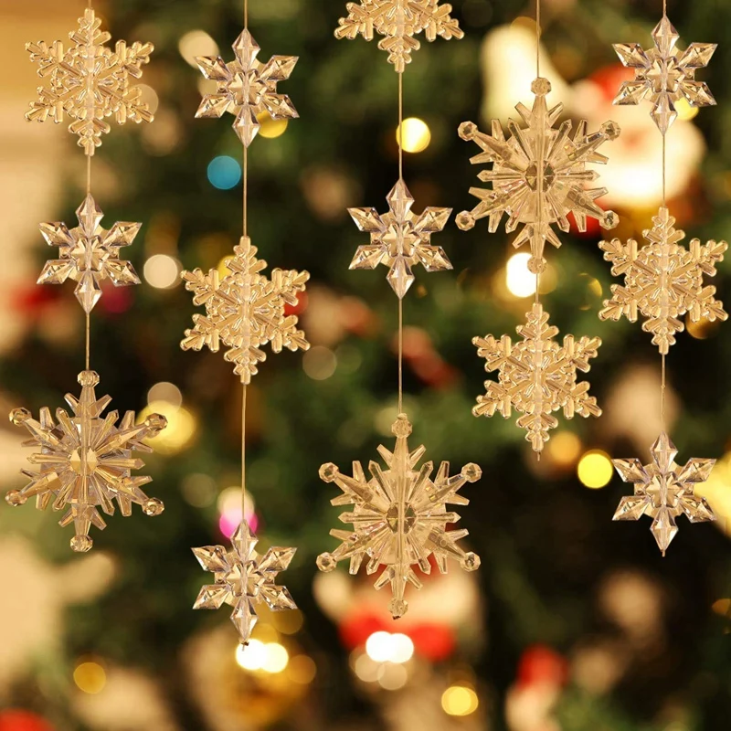 

45 Pcs Clear Snowflakes/Acrylic Crystal Snowflakes Snow Theme Ornaments Pendant DIY For Christmas Tree