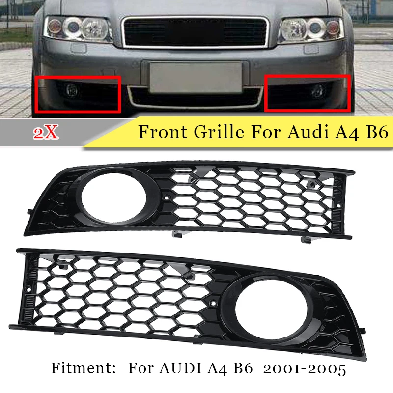 

2pc Mesh Car Front Side Fog Light Lamp Open Vent Grill Grille Honeycomb Hex For Audi A4 B6 2001-2005 Fog Light Grill Bumper