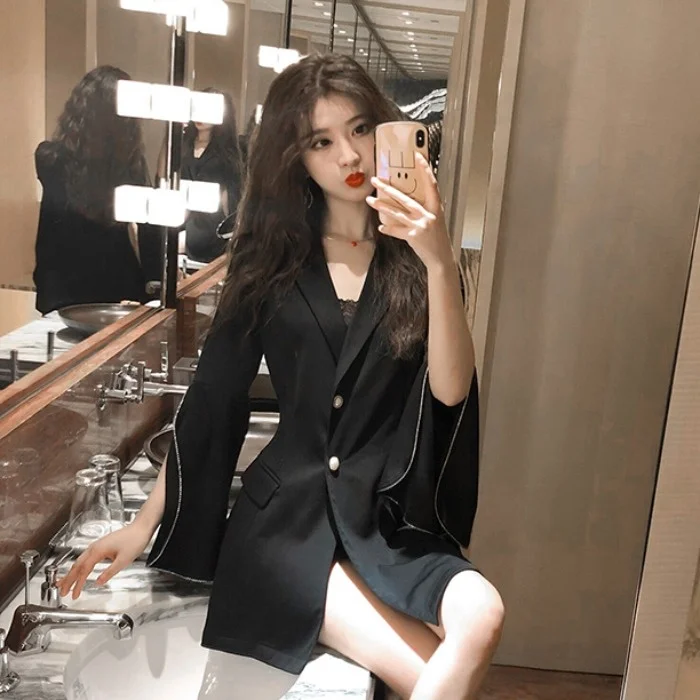 

2021 Fashion Elegant Little Woman Waist-Controlled Slim Mid-Length Two-Button Suit Dress for Women