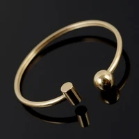 luxury round ball open cuff bracelets for women men jewelry stainless steel simple bangles for womens ladies couple gifts