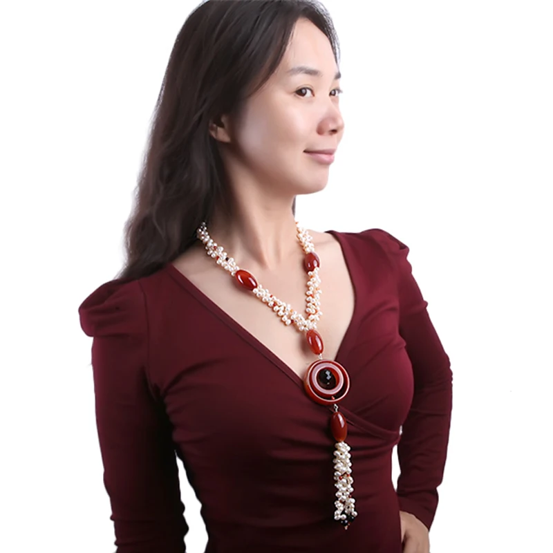 

JYX 828 Natural Elegant Agate Necklace 5.5*7mm freshwater pearls necklace for women 22"