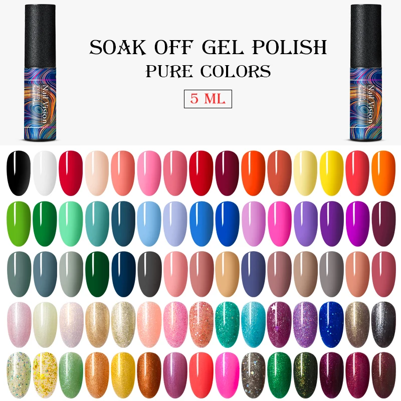 Nail Vision 5 мл УФ-набор гель-лаков для ногтей блестки замачиваются долговечный Гель-лак для ногтей маникюрный лак