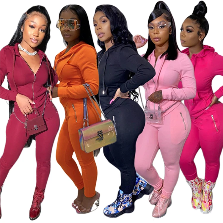

Custom casual long sleeve hoodie sets winter 2 piece sets for women