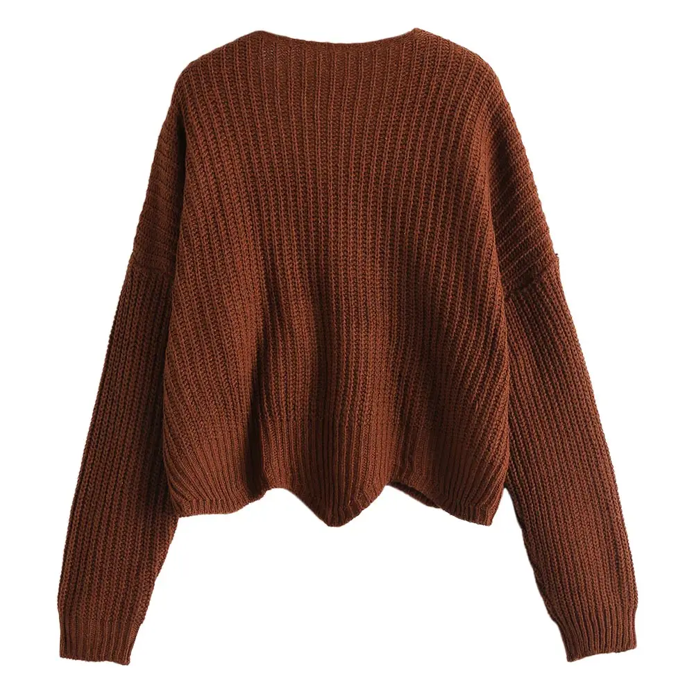 Scalloped V шеи кардиган Базовая пуговица для свитера кардиган мода на осень