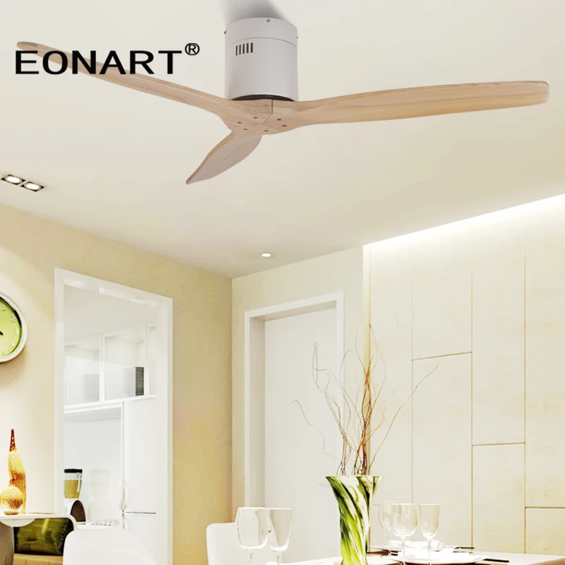 52 Inch Led Ceiling Fan With Lamp With Remote Control  Modern Indoor Solid Wood Roof Decorate Fans For Home 110-240Vac Motor Fan