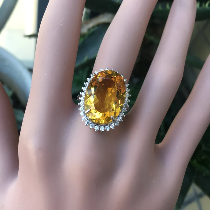 Женское кольцо из серебра 925 пробы с цитрином 25 карат|Кольца| |